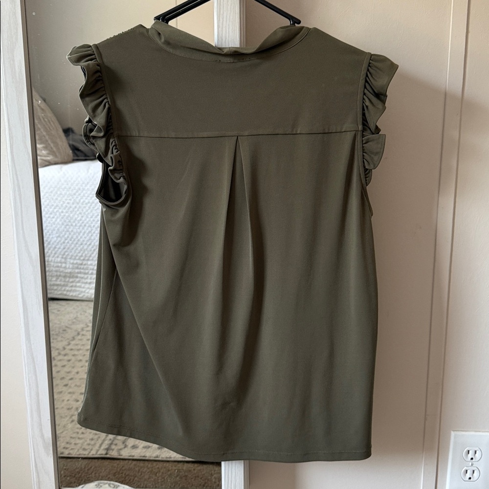 Calvin Klein Dark Green Ruffle Sleeve Blouse